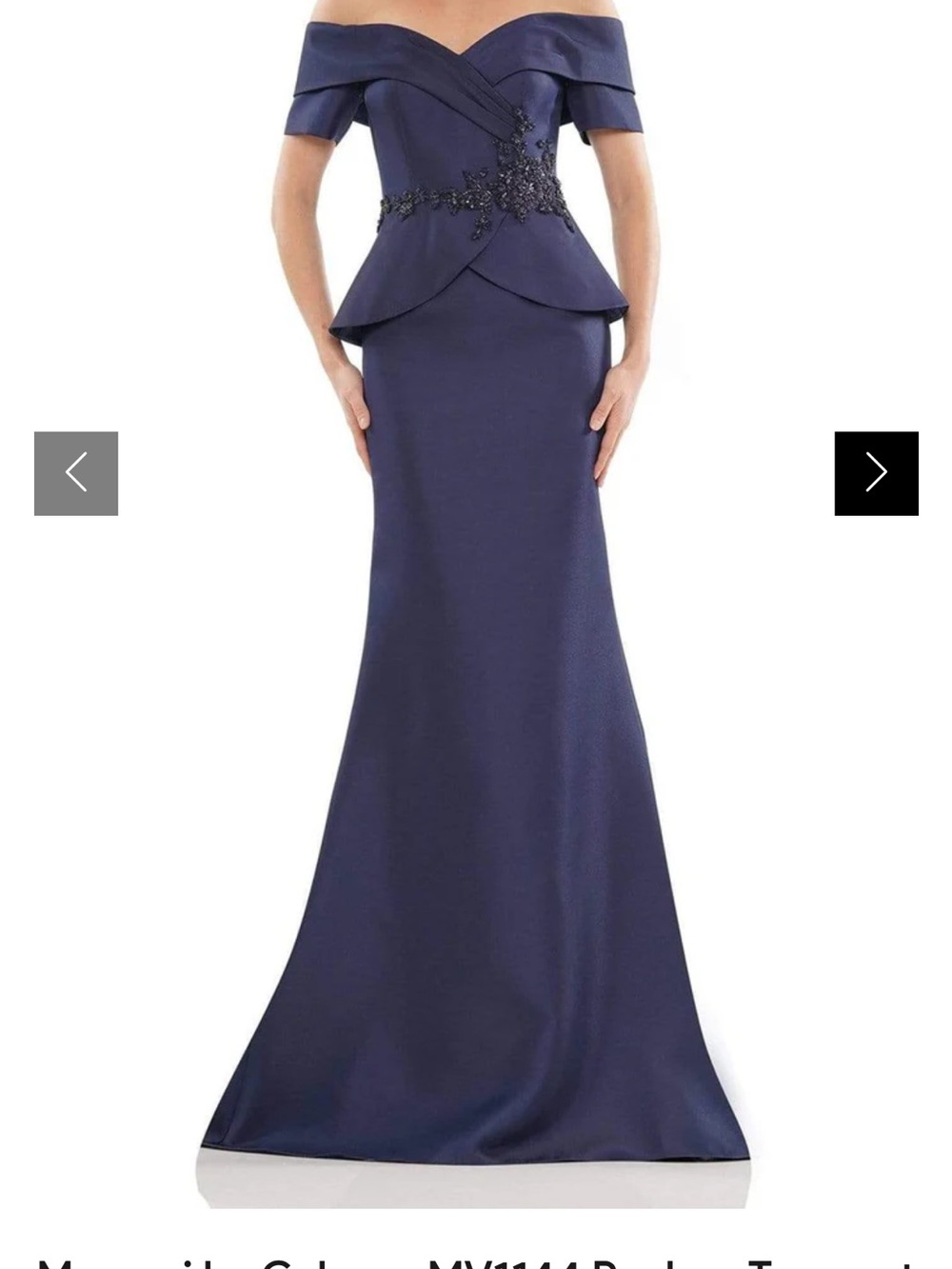 NWT Marsoni Mother of Bride Off-Shoulder Navy Evening Gown with Peplum Waist